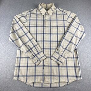 Lacoste Shirt Mens 42 Cream‎ Blue Plaid Button Down Long Sleeve Preppy Workwear